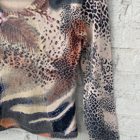 Vintage BCBGMaxAzria Y2K Beaded Mixed Media animal print sweater. Small - Picture 7 of 11
